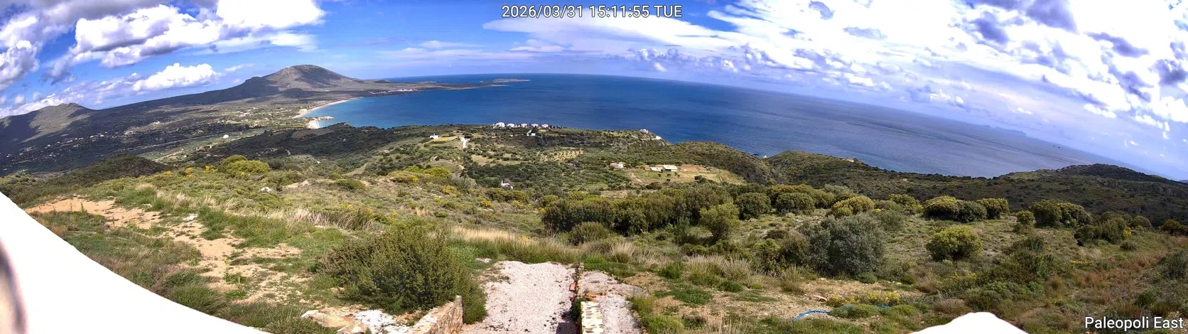 Panoramic camera view of the coastline and bay at Paleopoli
