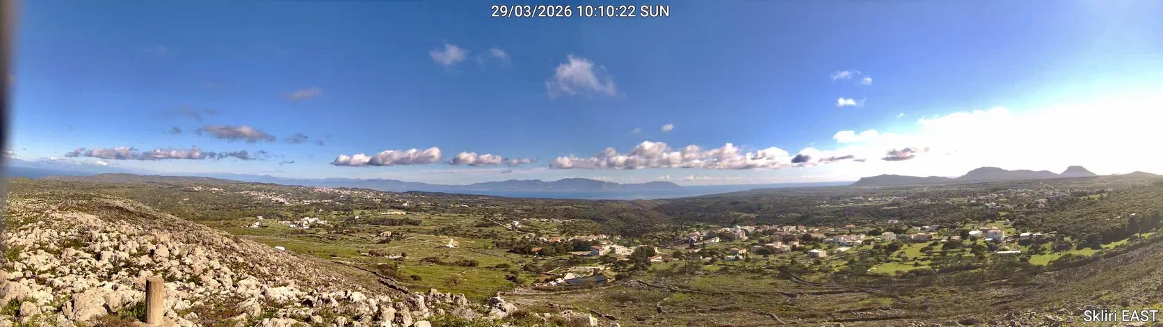 Panoramic camera view east from Skliri across villages and countryside